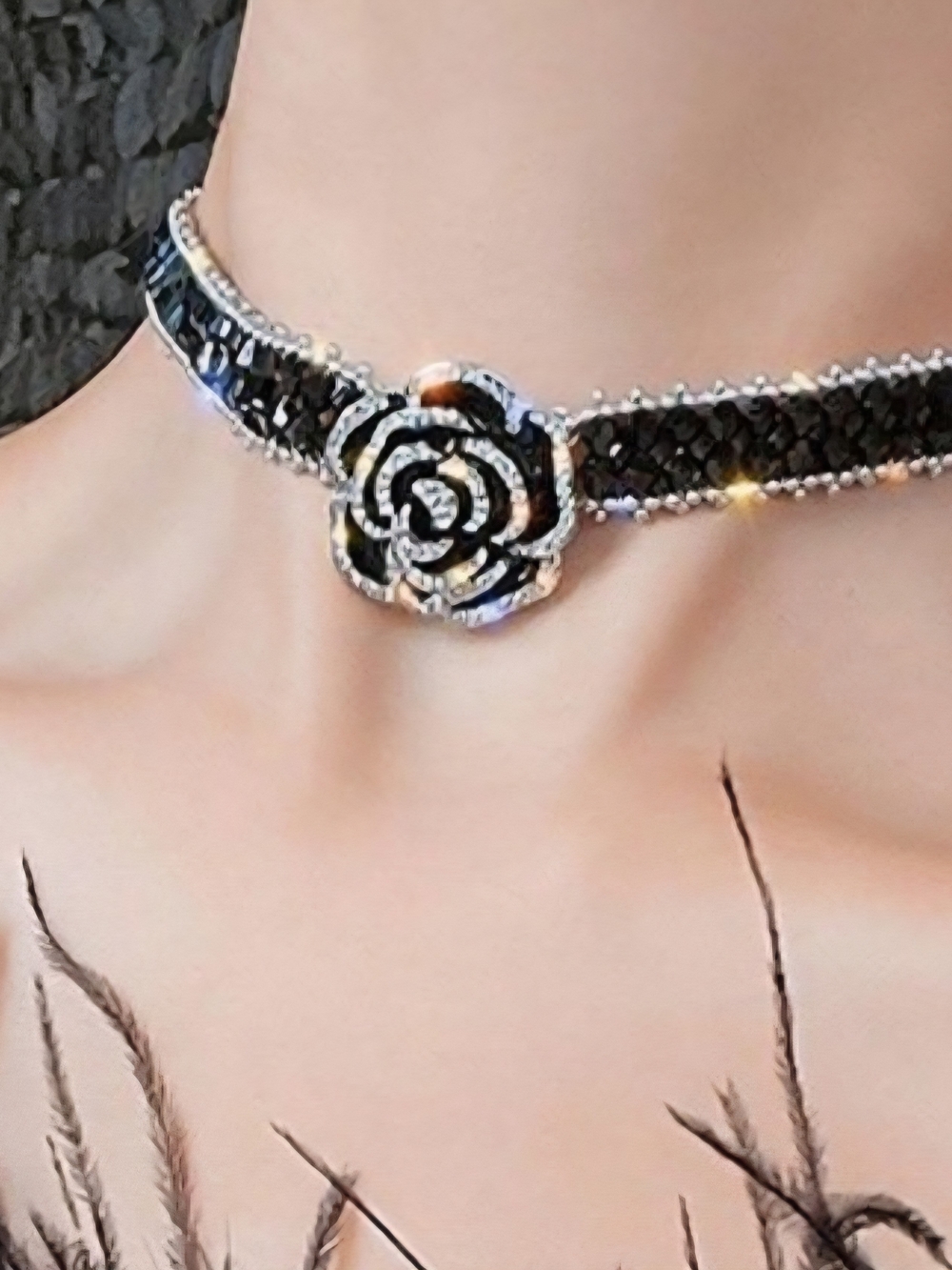 Camillian Black Choker Necklace - Elegant Women's Jewelry 16" Beautiful! - Picture 3 of 5